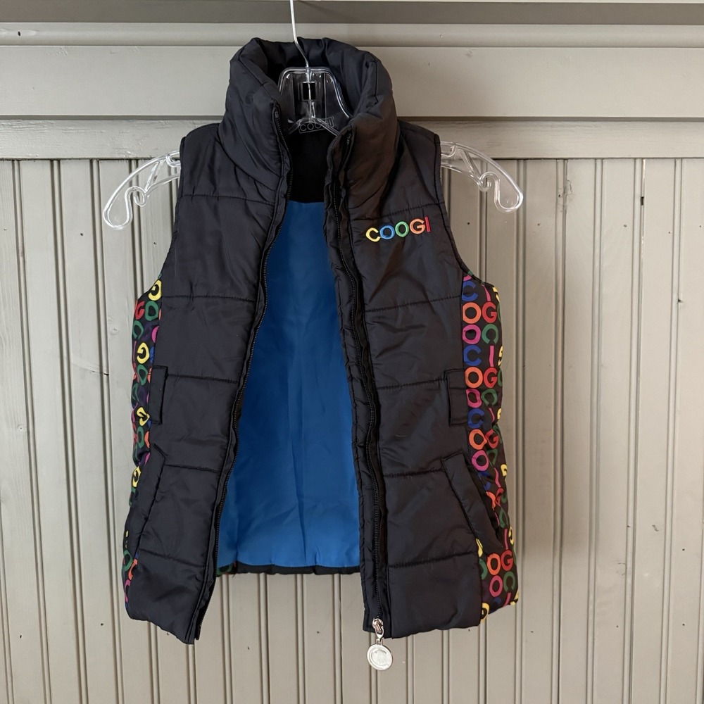 Kids VTG Coogie Black Spell Out Puffer Vest 90s Y2k Girls Med Size 5 Ski Jacket